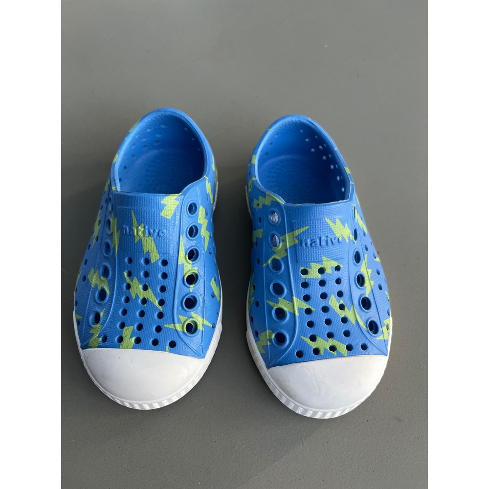 Native Jefferson Print Kids Blue Green Lightning Bolt Slip On Shoes Size C5